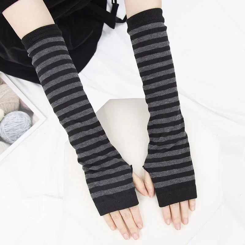 Black White Gothic Punk Anime Thin Soft Gloves JK Girls Mittens Oversleeve Man Women Cuff Fingerless Arm Warmers Accessories