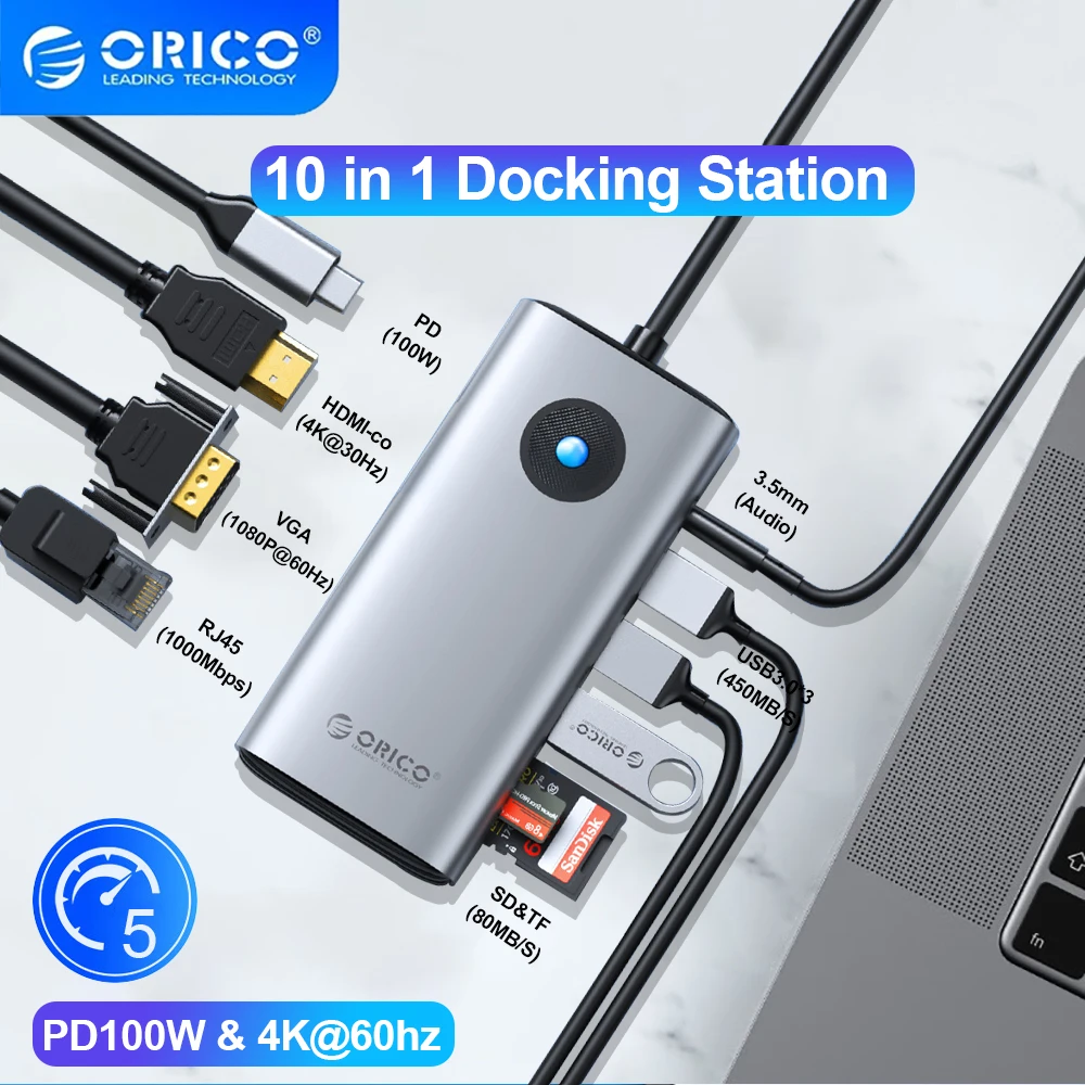 

ORICO Type-C Desktop Docking Station 4K60Hz HDMI-compatible USB Adapter RJ45 PD100W Charge For Macbook Pro Laptop Accessories