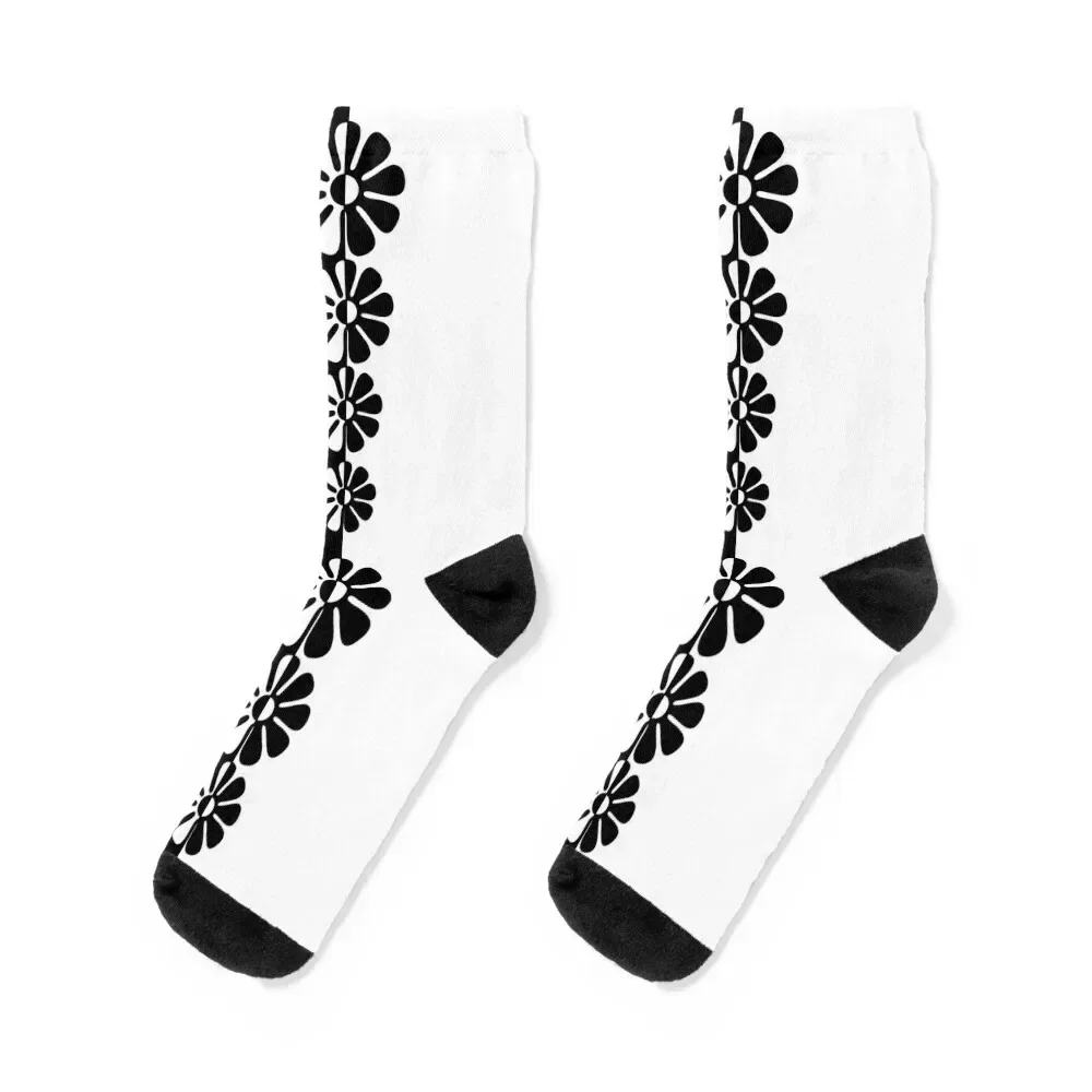 1960's Bold Retro Mod Flowers in Black and White Socks christmas gifts essential compression hip hop Designer Man Socks Women's