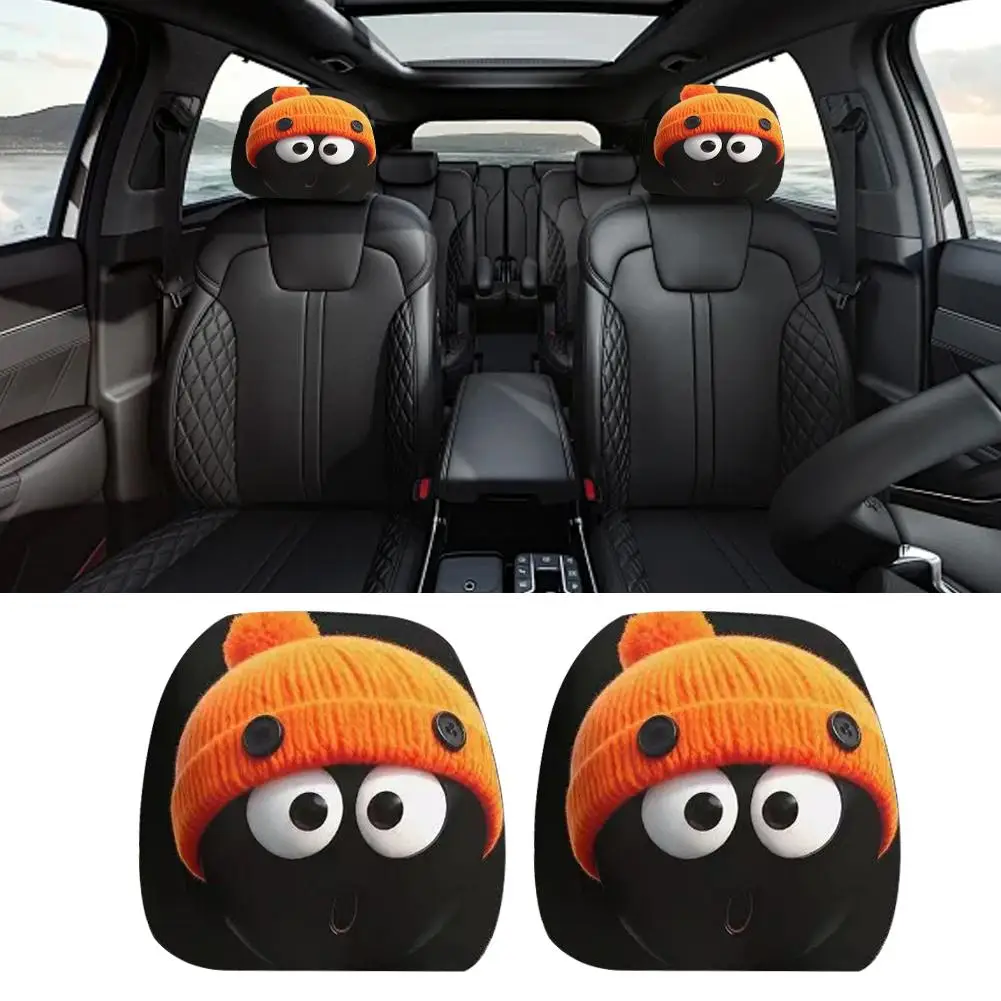 2026 New Car Headrest Cover Universal Fit Stretchy Funny Print 3D Stereo Pattern Washable Breathable Easy Install Car Interior