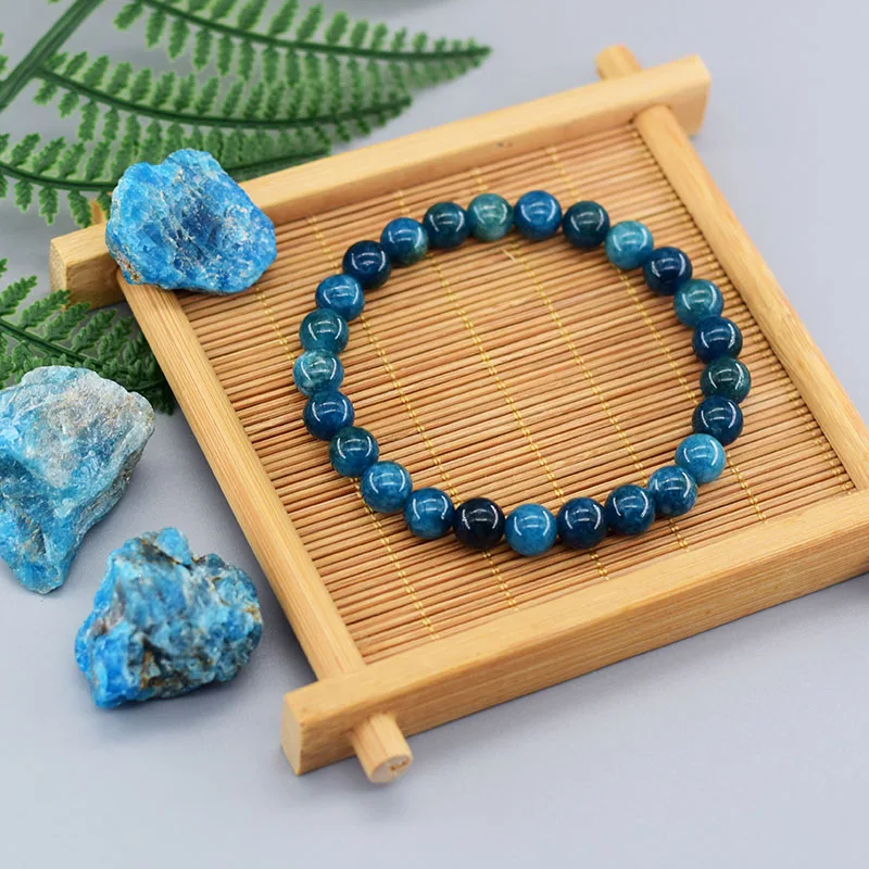 Original reiki azul apatita contas pulseiras homens mulheres pedra natural circulação sanguínea estimular entusiasmo cuidados de saúde jóias