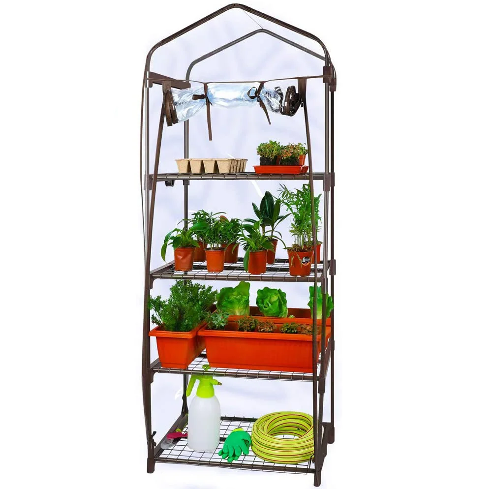 

4 Tier Mini Portable Indoor Plant Grow Tent Plastic PVC Cover Garden Greenhouses With Wheels