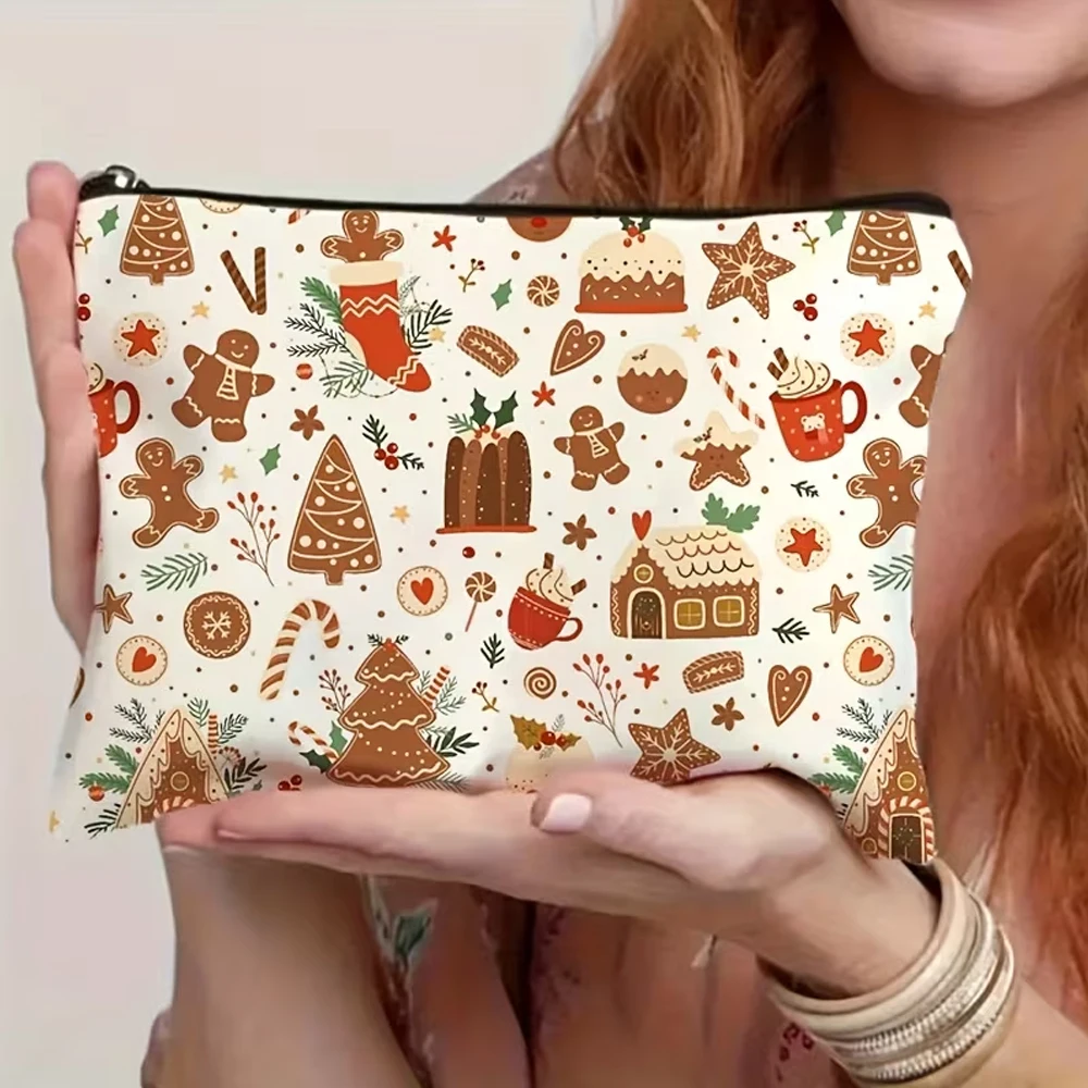 Christmas Gingerbread Man and Cookie Makeup Bag—Baking-Themed Design Holiday Makeup Pouch, Large Capacity Travel Storage Bag, Personal Daily Shopping Bag, Christmas Candy Gift for Men, Christmas Element Gift, Friend Gift, Holiday Gift, Christmas Gift