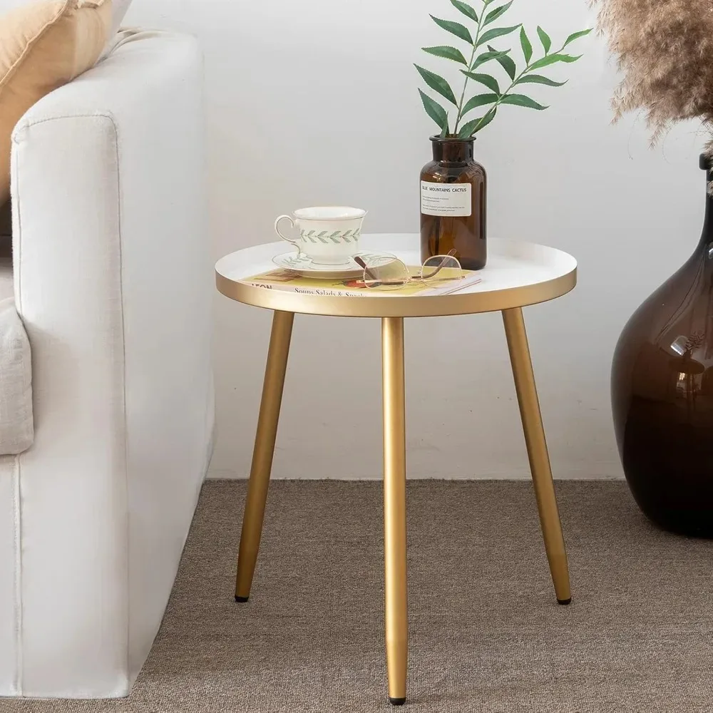 AOJEZOR Bed Side Table Ideal for Any Room, Living Room, Bedroom,Metal Structure Small Round Side Table Great for Small Spaces