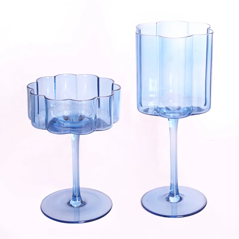 Nordic Crystal Glass Cocktail Goblet Transparent Champagne Cup Creative Light Luxury Retro Petal Wine Glasses Colorful Wine Cups