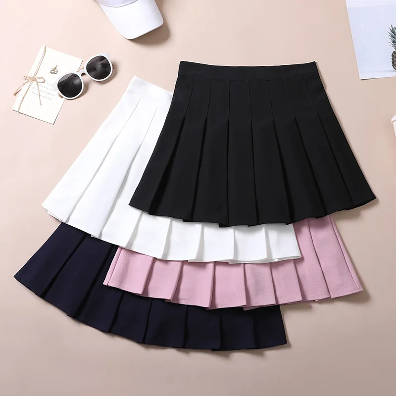 White Pleated Skirt Cute Japanese Fashion Women Clothing Girls Tennis Skirts School Uniform Style Black Mini Faldas Para Mujeres