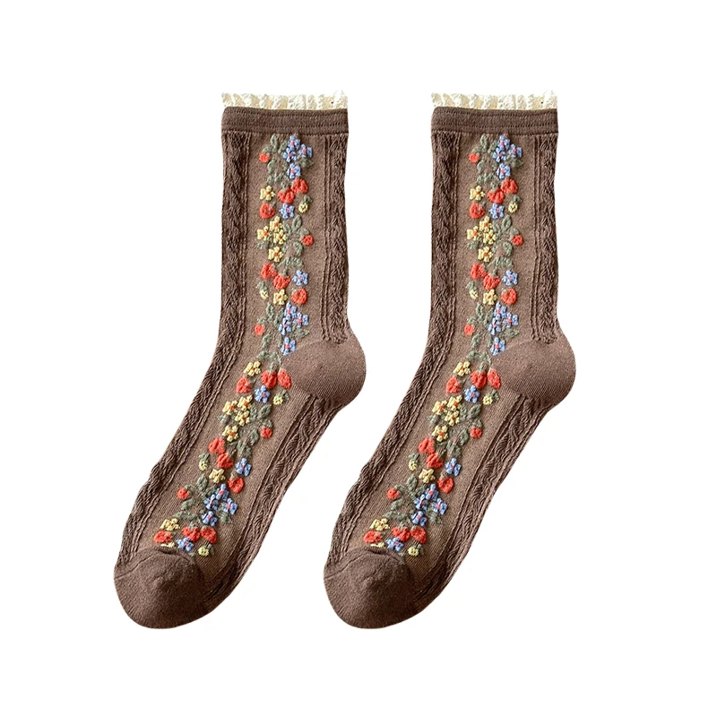 Fashion Women's Socks New Retro Japanese Style Hollow Out Lace Sweet  Long Socks Breathable Girls Flower Socks Casual view 6