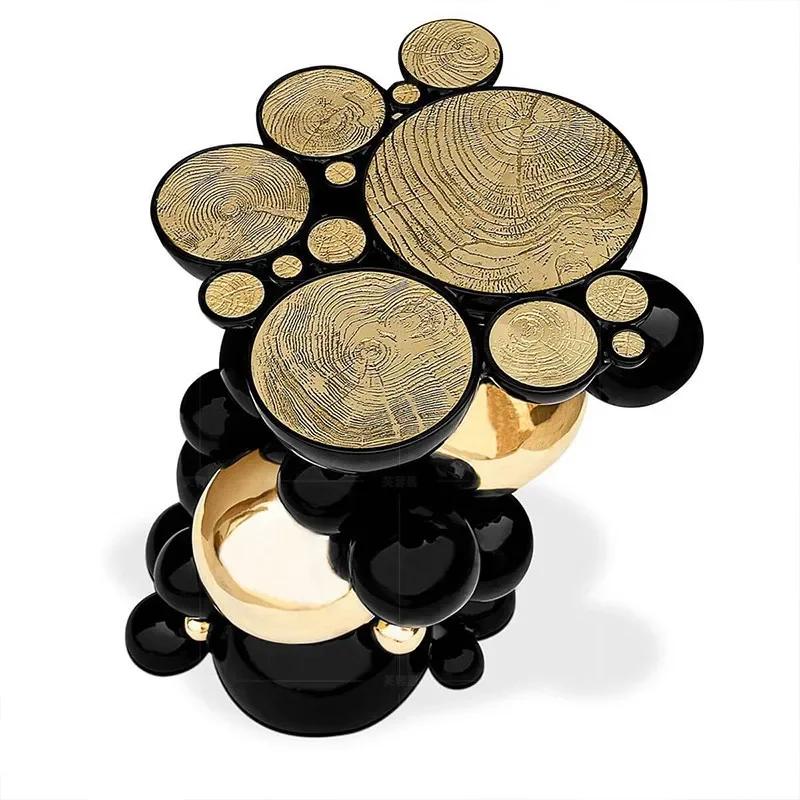 

-Newton Molecular Structure Console Table Luxury Semi-spheres Shape Table Black Lacquer and Gold Plated Console