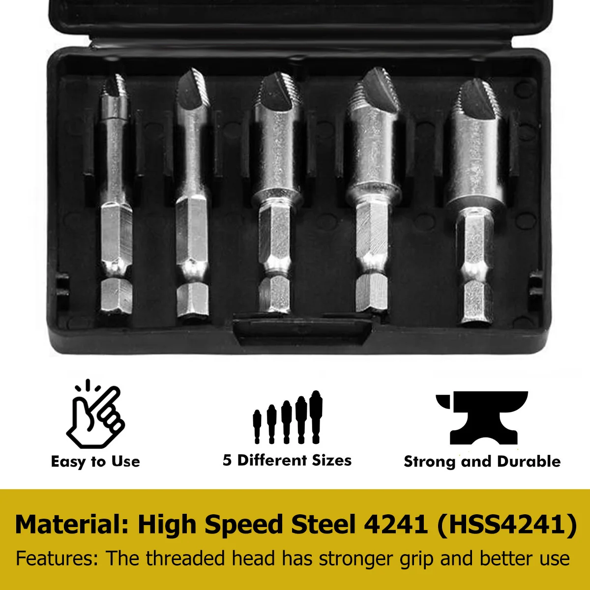 5pcs/Set Damaged Screw Extractor Drill Bit Set Easily Take Out Demolition Tools Kit Stripped Broken Screw Bolt Remover Extractor