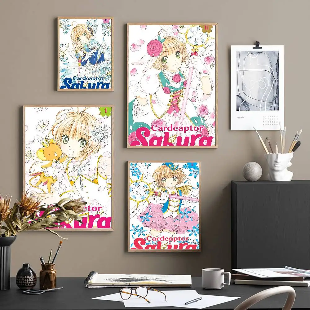 Anime Cardcaptor Sakura Movie Sticky Posters Retro Kraft Paper Sticker DIY Room Bar Cafe Aesthetic Art Wall Painting