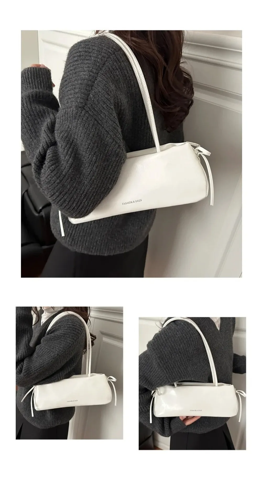Vintage Einfarbige Damenhandtasche aus Weichem PU-Leder mit Knoten Schultertasche Unterarmtasche – Detail 9