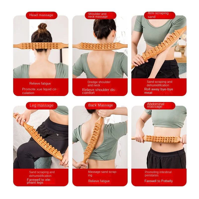 36 Beads Natural Wood Scraping Massage Stick Back Waist Leg Body Meridian Gua Sha Spa Therapy Anti Cellulite Relaxation Tool