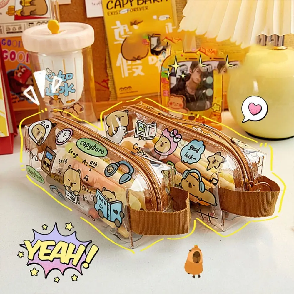 

Kawaii Capybara Pen Bag Cartoon Special Design Transparent Pencil Case Waterproof Large Capacity Stationery Storage Pouch Office