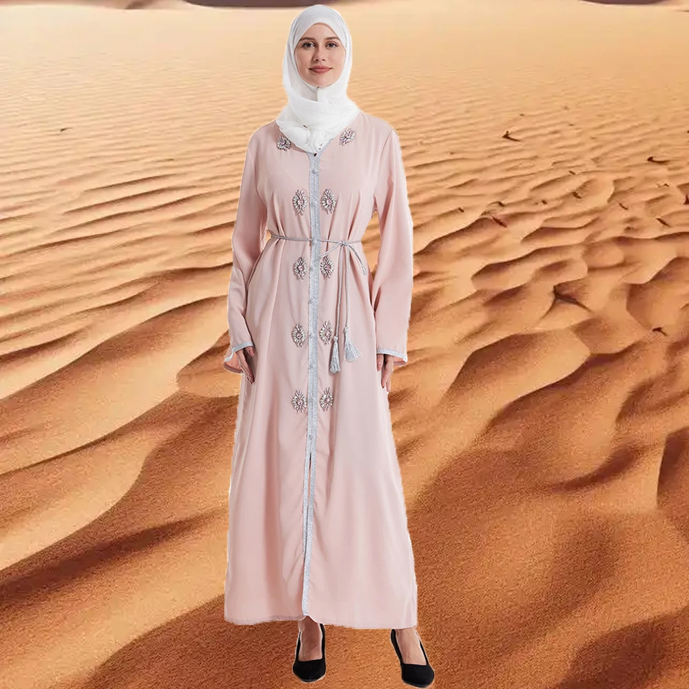 

Eid Mubarak Djellaba Diamonds Abaya Dubai Turkey Kaftan Women Muslim Maxi Dress Islam Clothing Morocco Caftan Gown Jalabiya Robe