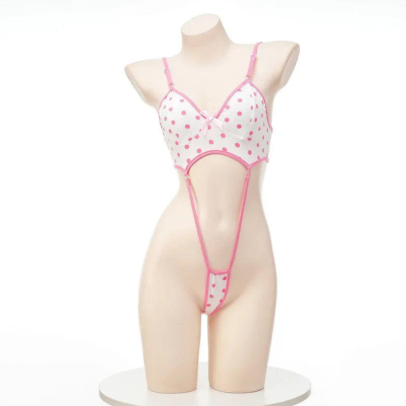 ZA01 Anime Japanese Girl Cute Pink Dot Bodysuit Cosplay Costume Backless Swimsuit Uniform Swimwear Outfit Women Role Play UnZa0@