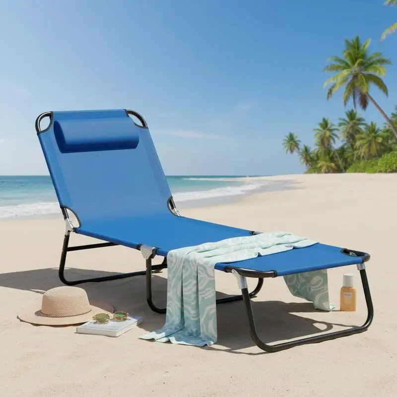 Folding Chaise Lounge Pool Chairs, Outdoor Sun Tanning Chairs with 5-Level Reclining Back, Steel Frame for Beach, Yard, Patio, Blue