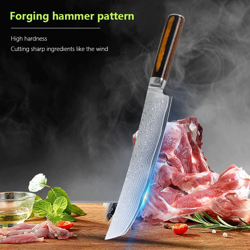1PCS Damascus Steel Kitchen Knife Chef Knife Butcher Meat Cleaver Boning Barbecue Slicing Kiritsuke Knife Sushi Knife Cook Tools
