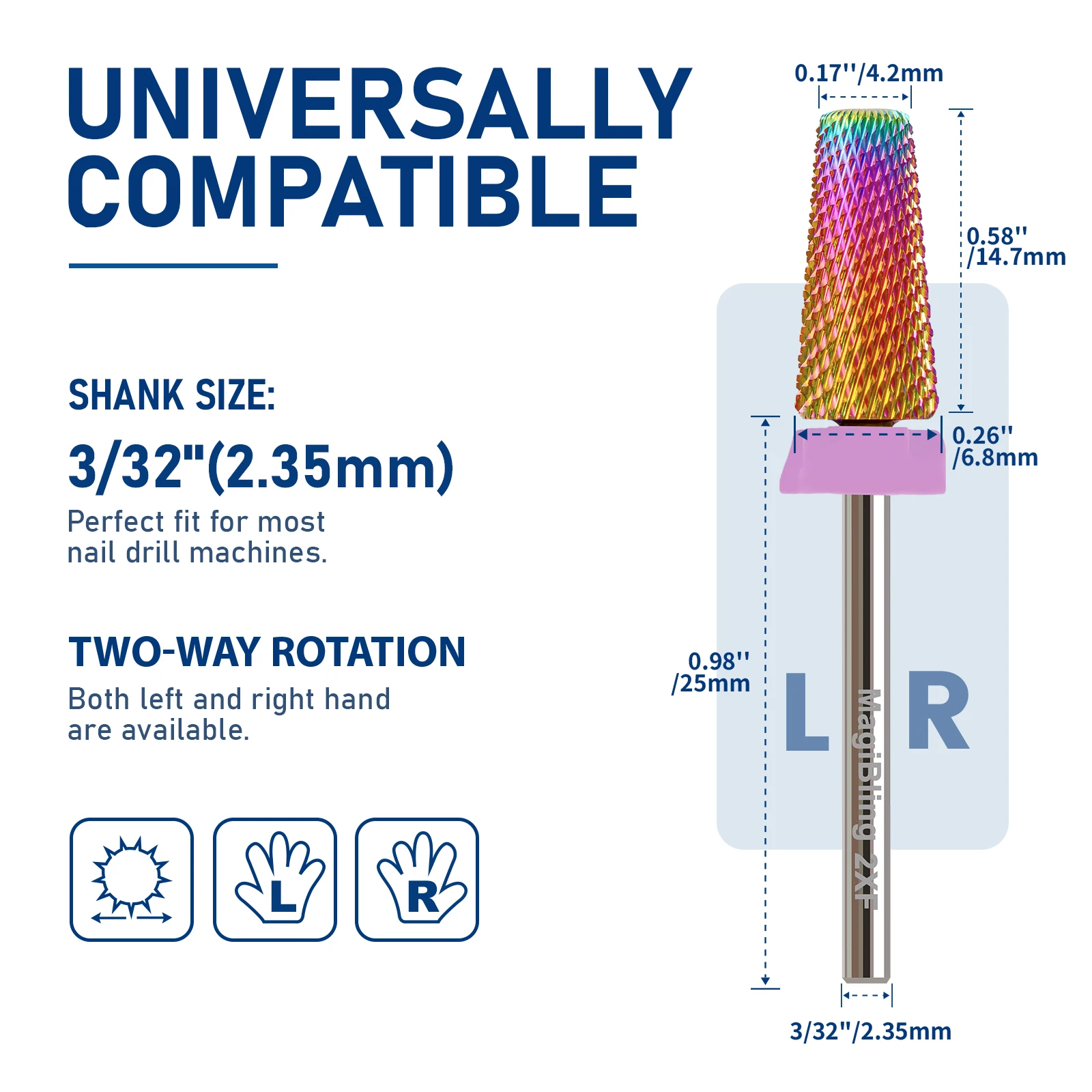 Kreuz Geschnitten 5 in 1 Hartmetall Nagel Bohrer Bits Links Rechts Hand Doppel Rotierenden Fräser Maniküre Polieren Werkzeug 3/32" – Detail 5