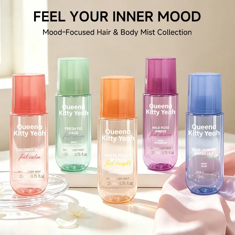 250ml Queena Kitty Yeah Mood‑Focused Home Fragrance Spray Natural Extract Hair Body Mist Long Lasting Scent Room Air Freshener P