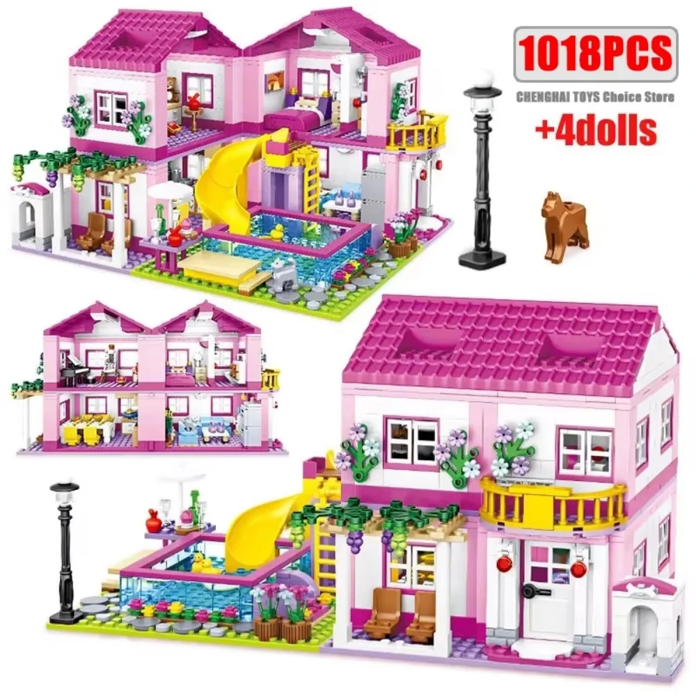 Beachfront Mansion Building Blocks with Playground, DIY Miniature Model Kit for Adults - Creative Display Gift Idea
