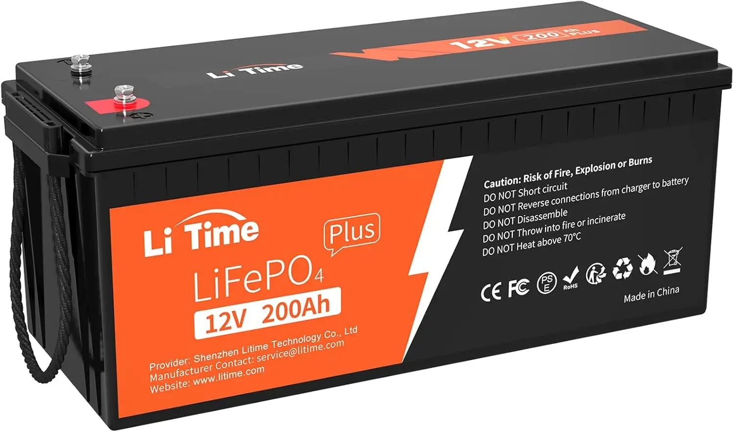 12V 200Ah PLUS Lithium LiFePO4 Battery Built-in 200A BMS 4000+ Deep Cycles Max 2560W Power Output FCC&UL Certificates