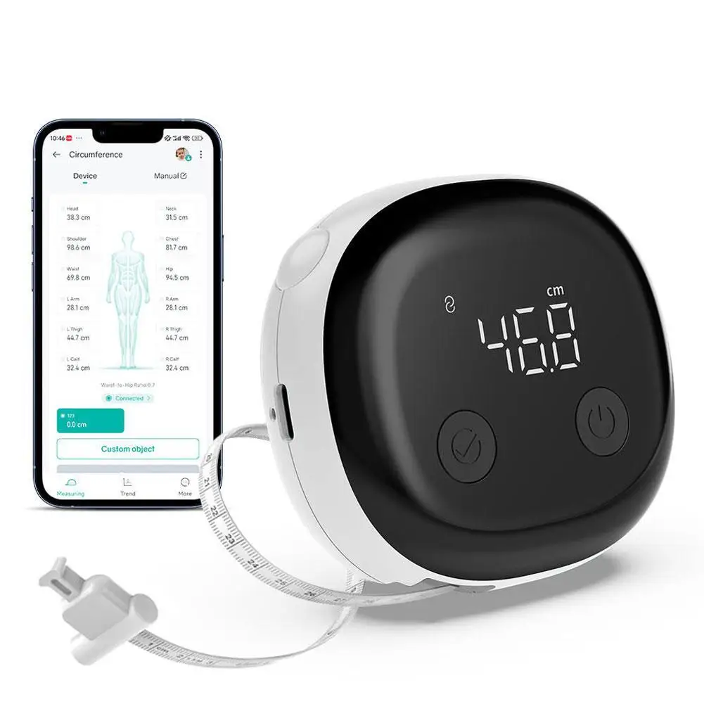 Cinta Métrica Inteligente Bluetooth con Retracción Automática, Calibrador Digital que Registra Cintura, Cadera y Pecho con Sincronización a Aplicación Móvil