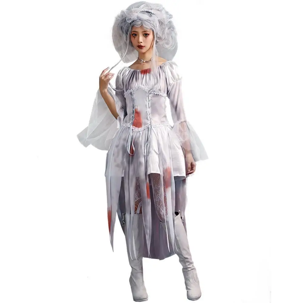 loween Parent-Child  Bride Costume Ele White Dr for Women Late Summer KTV Ball Gown PU Material