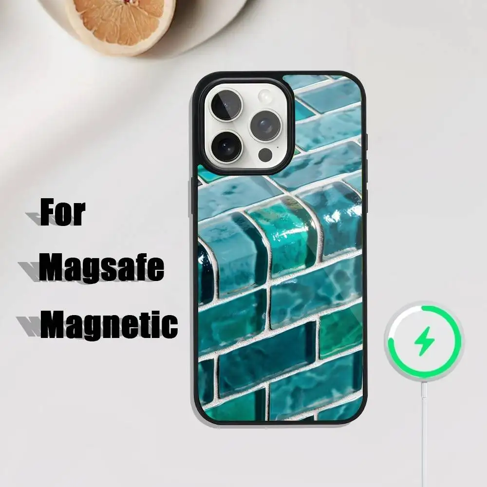 Capa de telefone com design de piscina externa vibrante iPhone 17,16,15,14,13,12,11,Pro,Max,Plus,Mini,SE4,E Carregamento sem fio magnético Magsafe