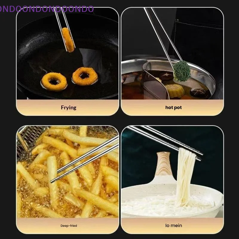 Non-slip Grip 304 Stainless Steel Chopsticks Heat Resistant Wooden Handle Extended 1 Pair for Stable Food Pickup Hot Pot Frying