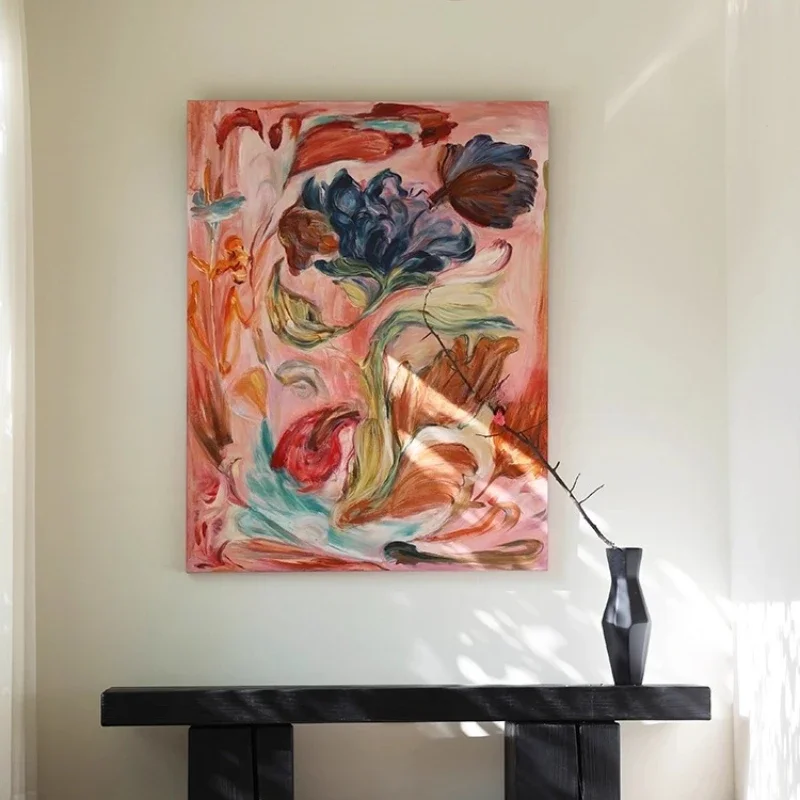 Blooming Abstract Flowers Pure Hand Painted Oil Painting French Wind Pink Living Room Dining Room Decoration Hanging Painting