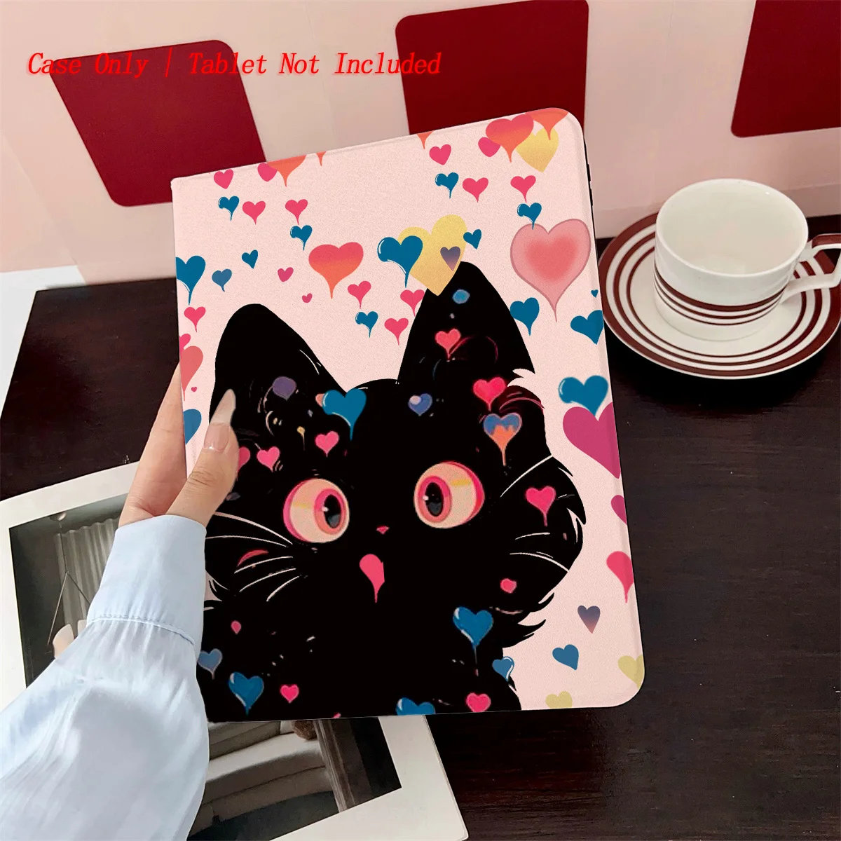 

Romantic Heart-Cat Printed iPad Case with Pen Slot - Simple Fresh Style Book Design for Pro/Air 5 4/iPad 10/Mini 5