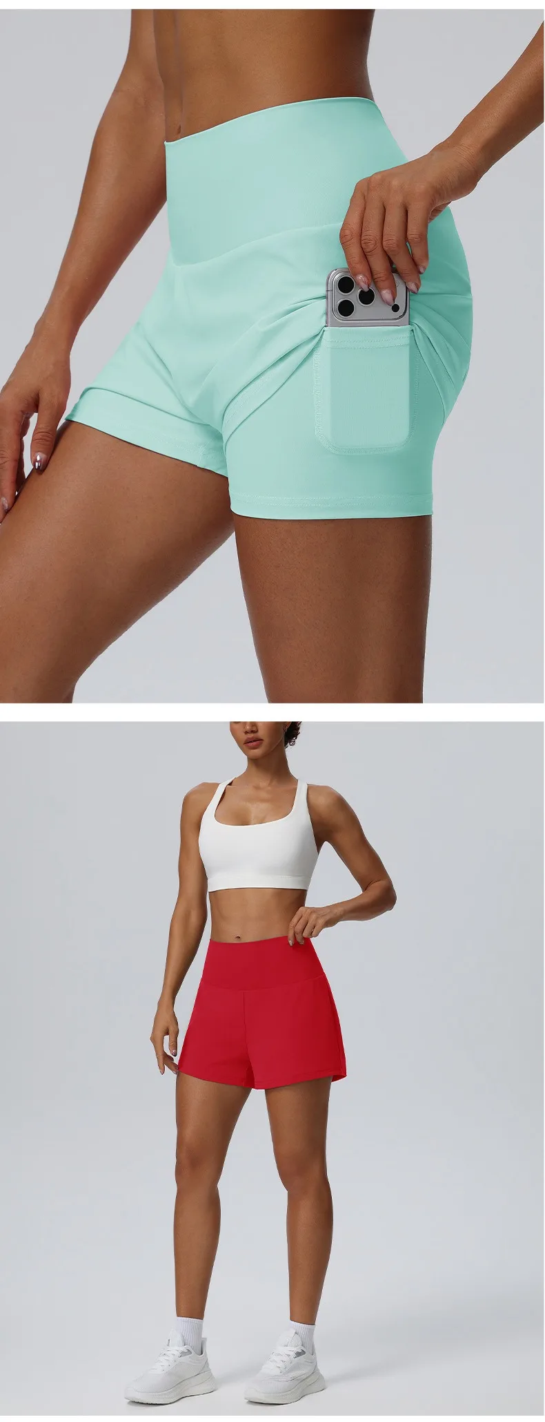 Women's Summer Loose Running Shorts 2-in-1Quick Dry Athletic Yoga Gym Shorts with Pockets Yoga Fitness Sports Shorts