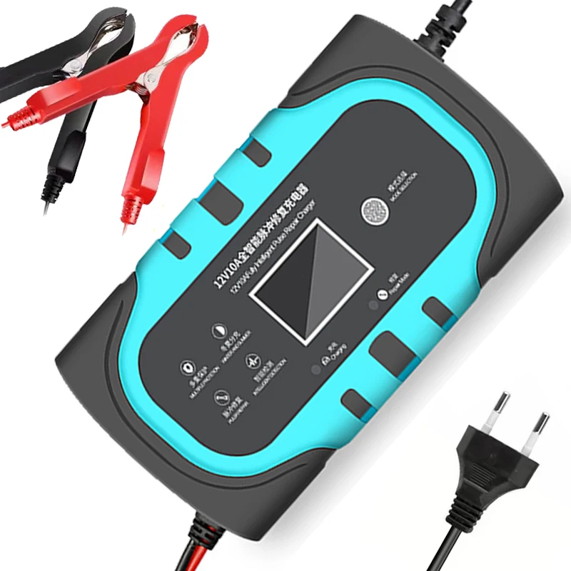 Car Battery Charger 12V 10A Smart  with LCD Touch Screen Display Pulse Repair Motorcycle Chargers Wet Dry Lead Acid Accessories