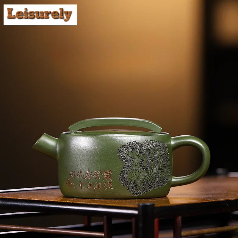 

160ml Elegant Yixing Purple Clay Teapots Handmade Large Caliber Pot Raw Ore Green Mud Kettle With Infuser Zisha Tea Set Supplies