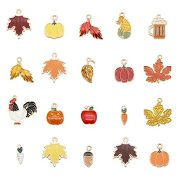 Julie Wang 20PCS Enamel Autumn Charms Maple Leaf Pumpkin Acorn Carrot Alloy Thanksgiving Day Pendant Jewelry Making Accessory