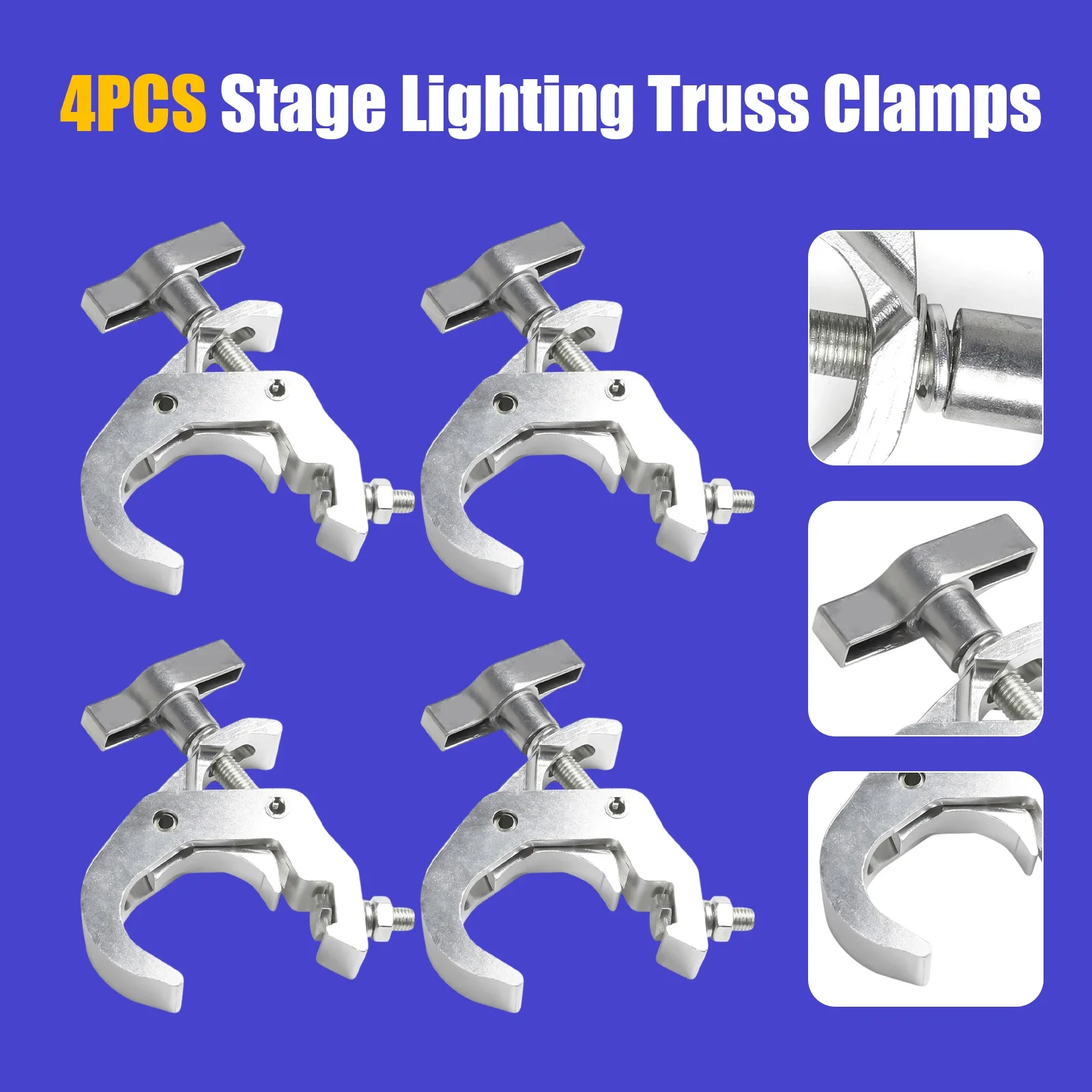 Silver Aluminum Alloy Stage Light Clamps(Set of 4) - Vibration Polishing Process&330.69Lbs Load Each, Wear&Corrosion Resistant
