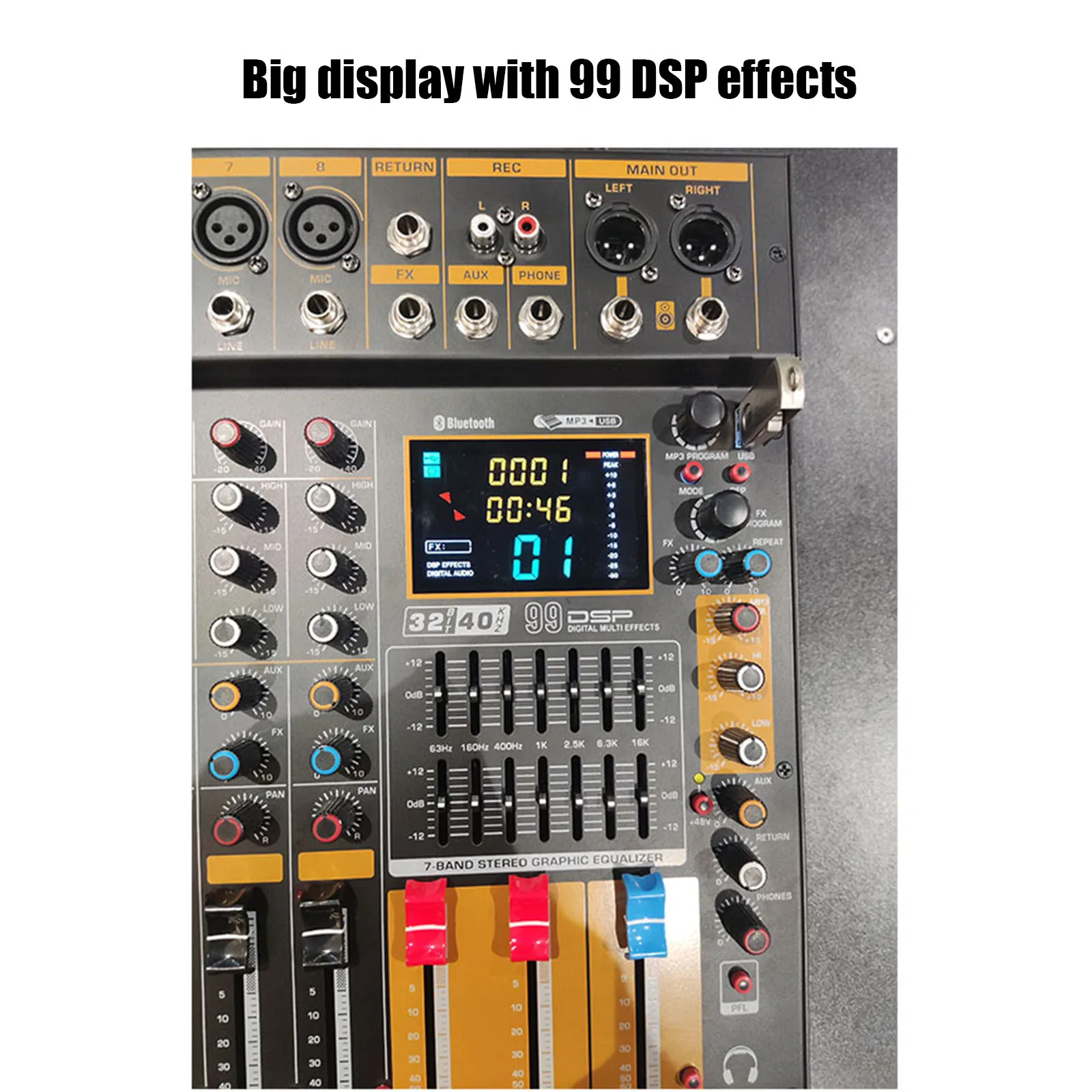 CX-8/CX-12/CX-16 Big Display 99DSP USB 8/12/16-Channels Powered Audio Mixer with 350watt*2ch/1 Aux/48V phantom power/MP3