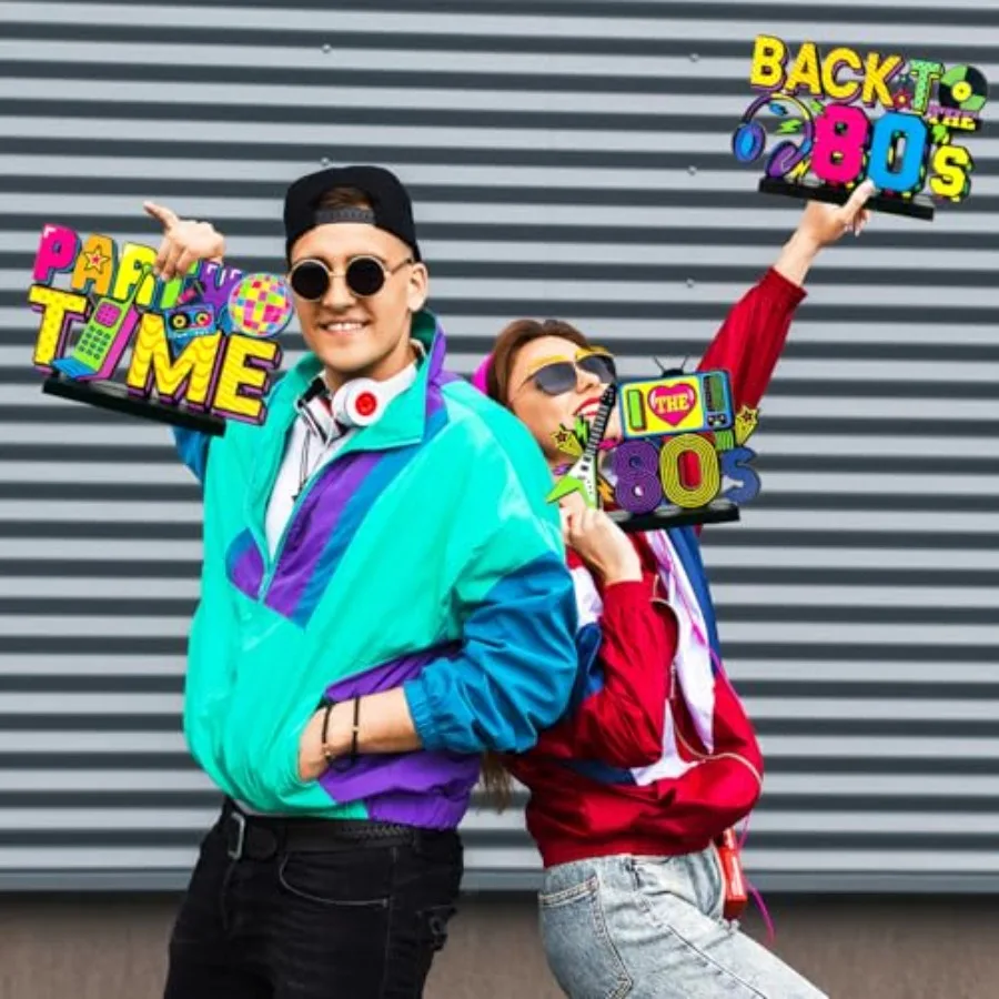 80s زينة الحفلات 4 قطعة 80s الجدول المركزية 1980s الهيب هوب حفلة الجدول تفضل الرجعية 80 الجدول القبعات العالية المركزية ل 80