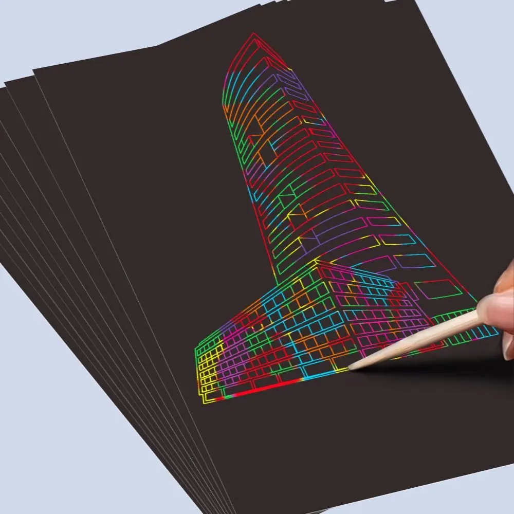 Rainbow Scratch Art Paper Card Set Graffiti Stencil Educational DIY Drawing Board Scraping Painting Note Scratch Off Paper Book