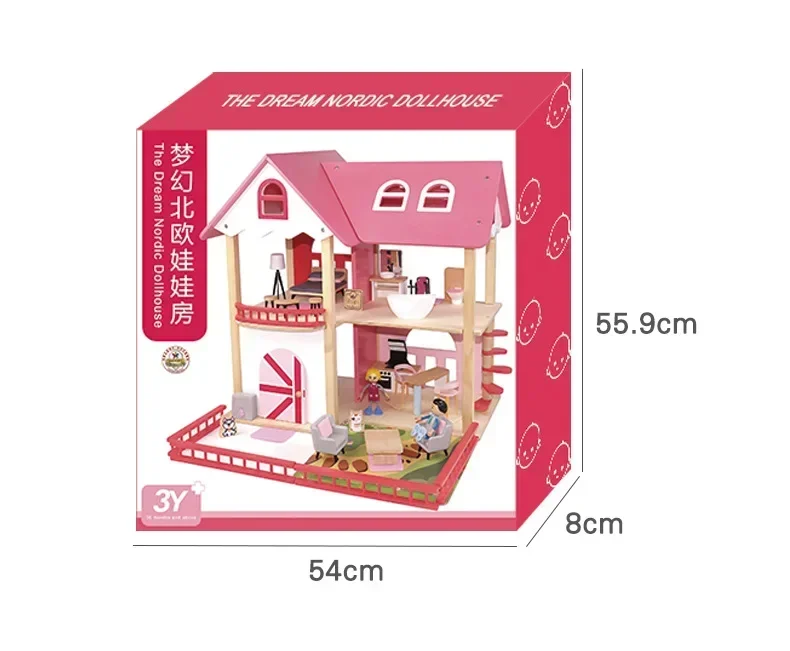 50cm High Quality Wooden pink villa European princess doll room house Play house Puzzle Interactive Toys baby birthday gift