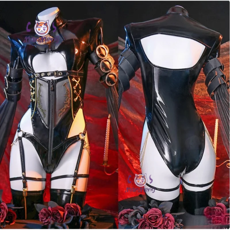 

Game Bayonetta Cereza Cerezita Cosplay Costume Leather sexy black jumpsuit accessories socks wig prop set women's new uniform