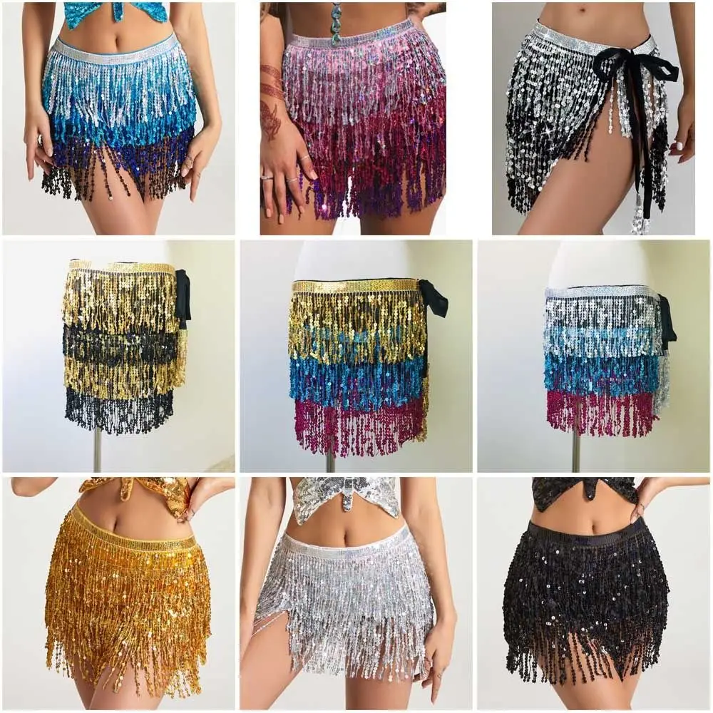 Sequin Fringed Skirt For Women Belly Dance Skirt Accessories Sequin Fringed Bohemian Belt Scarf Waist Chain Bellydance Show