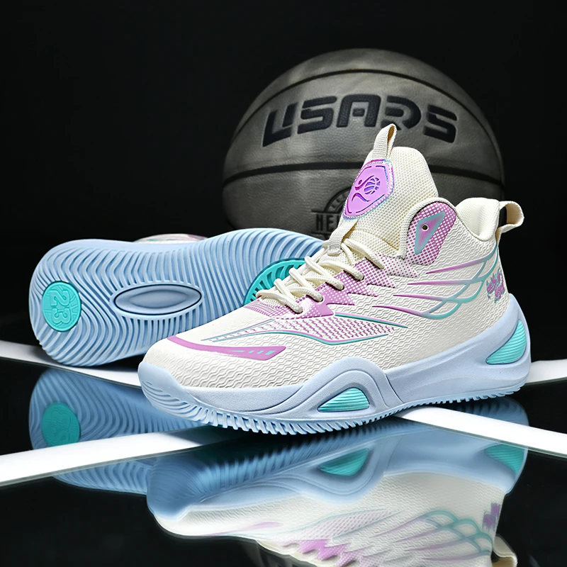 Men's High Top Basketball Shoes Autumn Winter Woven Mesh Non‑Slip Rubber Outsole Cushion Sneakers for School Sports Training