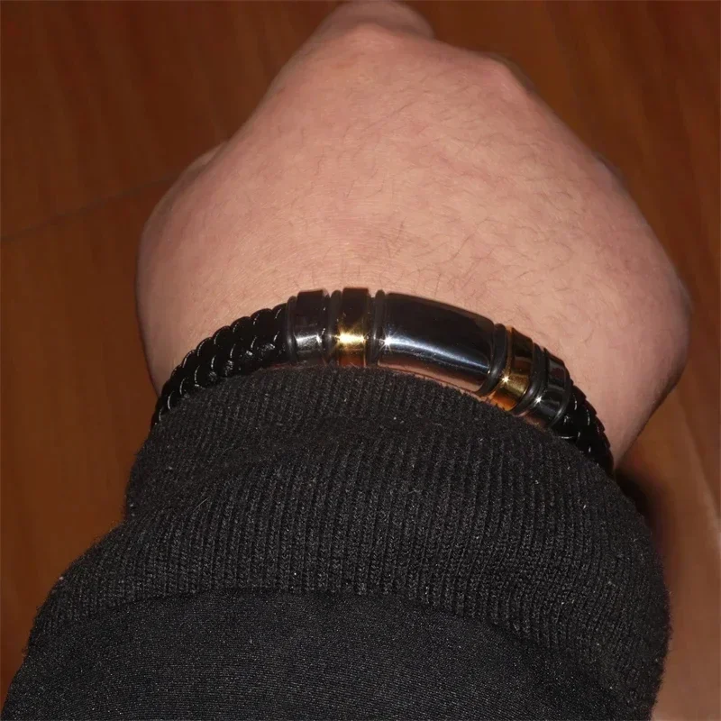 High Quality Hand Braided Leather Stainless Steel Magnetic Buckle Bracelet Men\\\'s Charm Fashion Casual Jewelry Gift