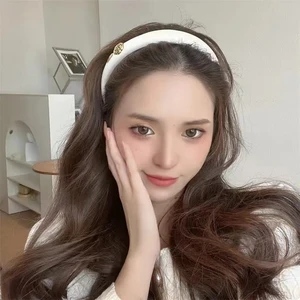 Kadınlar için zarif Sünger Saç Bantları, tek inci, Kamelya Kafa Bandı, kızlar için siyah beyaz Saç Bandı saç aksesuarları Şapkalar 6 Büyük satış bandolete de perolas-no. 6