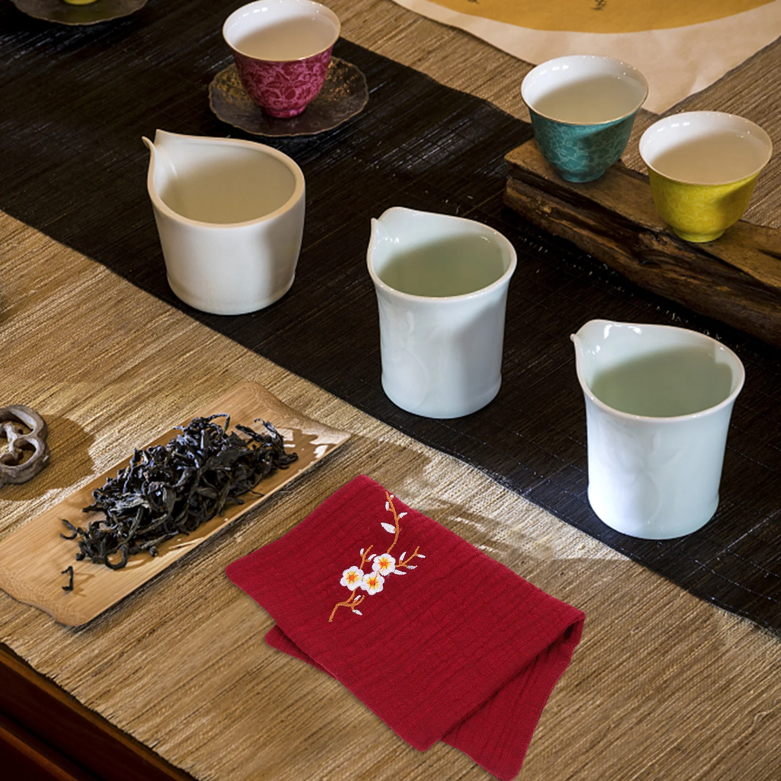 

2Pcs Cotton Tea Towel Vintage Embroidered Multipurpose Cleaning Cloths for Kitchenware Glass Teapot Absorbent