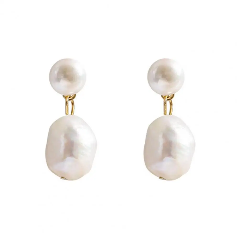 1 Pair Women Stud Earrings White Faux Pearl Dangling Drop Earrings Baroque Style Daughter Bridesmaid Dangle Earrings