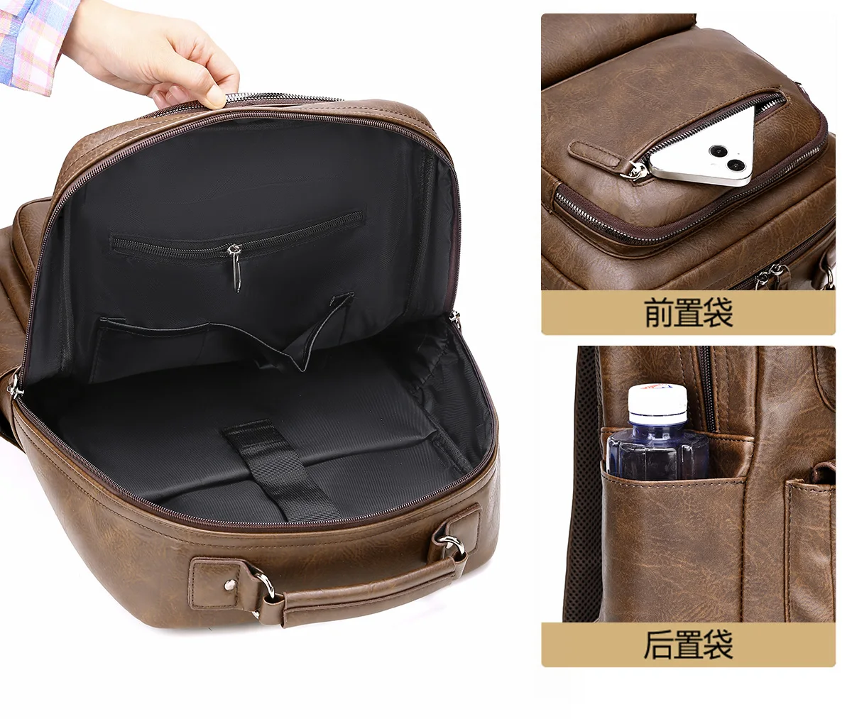 New Retro Men's Backpack Leather waterproof Travel backpacks 15.6-inch laptop bag Schoolbag mochilas de hombre рюкзак мужской 가방