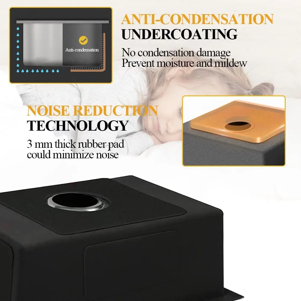 Fregadero de cocina negro, fregadero de barra de un solo cuenco con montaje superior de 30x22x8 pulgadas de acero inoxidable con accesorios, rejilla inoxidable, colador
