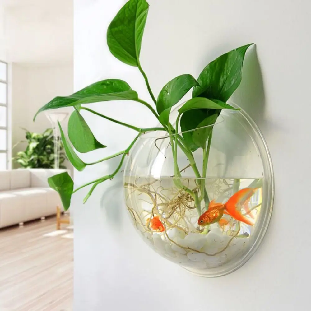 

Acrylic Wall Mounted Fish Tank Hemisphere Shape Transparent Wall-Hanging Fish Bowl 3D Hanging Betta Tank Home Decor